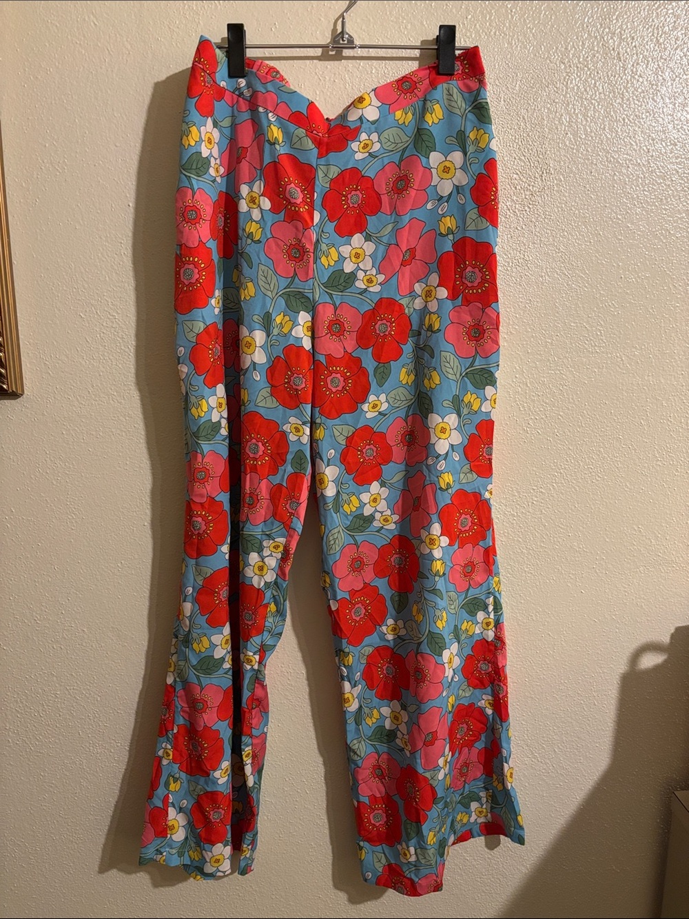 Floral Print Wide-Leg Pants - Blue & Red